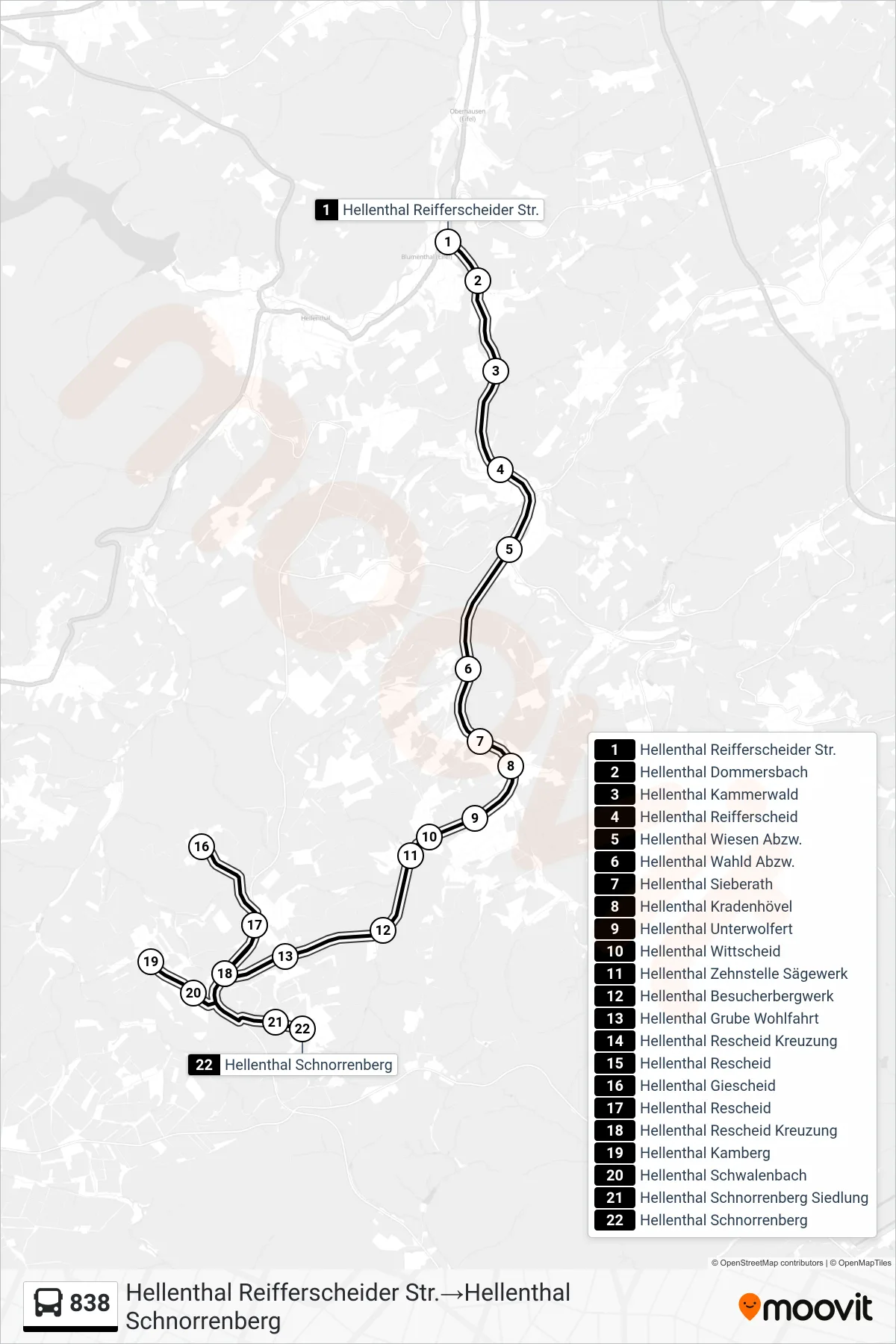 Linie 838 (Bus) Richtung Hellenthal Reifferscheider Str.→Hellenthal Schnorrenberg: Route und Haltestellen auf der Karte