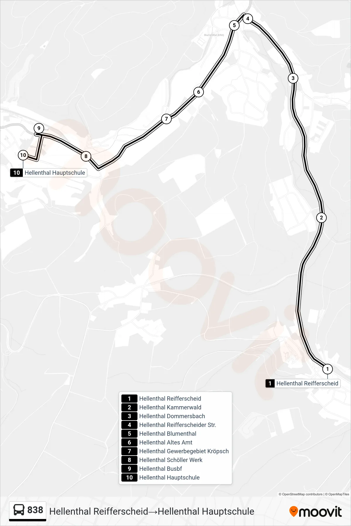 Linie 838 (Bus) Richtung Hellenthal Reifferscheid→Hellenthal Hauptschule: Route und Haltestellen auf der Karte