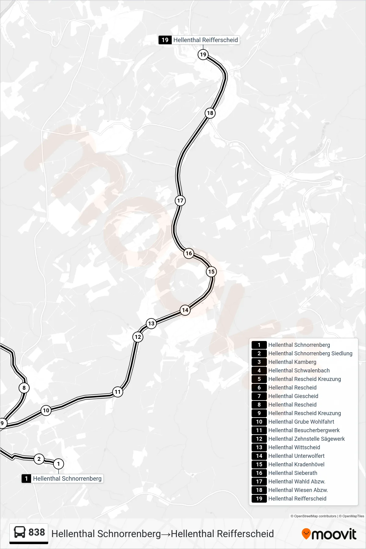 Linie 838 (Bus) Richtung Hellenthal Schnorrenberg‎→Hellenthal Reifferscheid: Route und Haltestellen auf der Karte