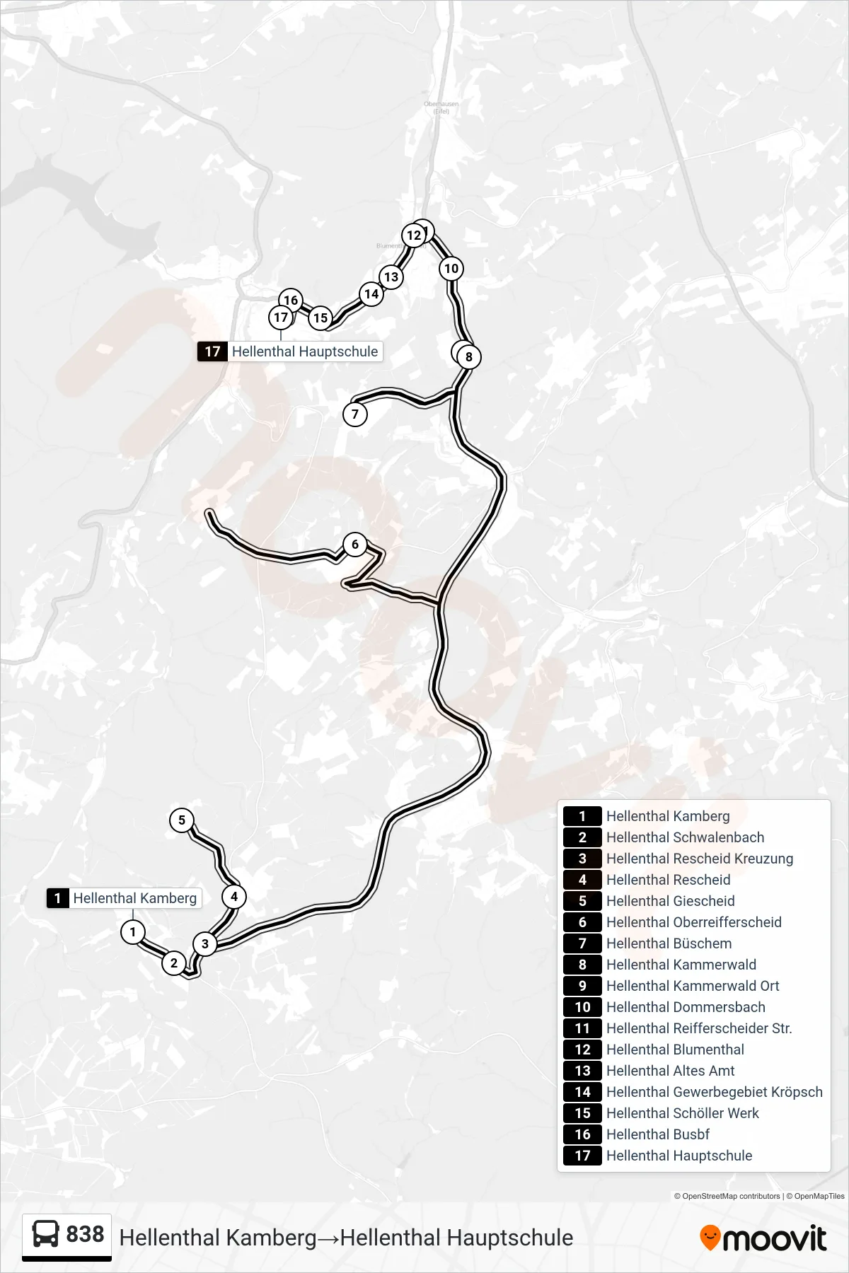 Linie 838 (Bus) Richtung Hellenthal Kamberg→Hellenthal Hauptschule: Route und Haltestellen auf der Karte