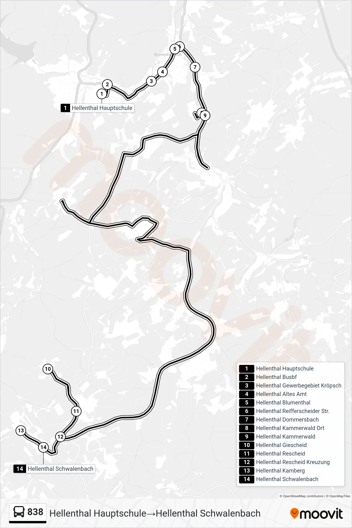 Linie 838 (Bus) Richtung Hellenthal Hauptschule→Hellenthal Schwalenbach: Route und Haltestellen auf der Karte