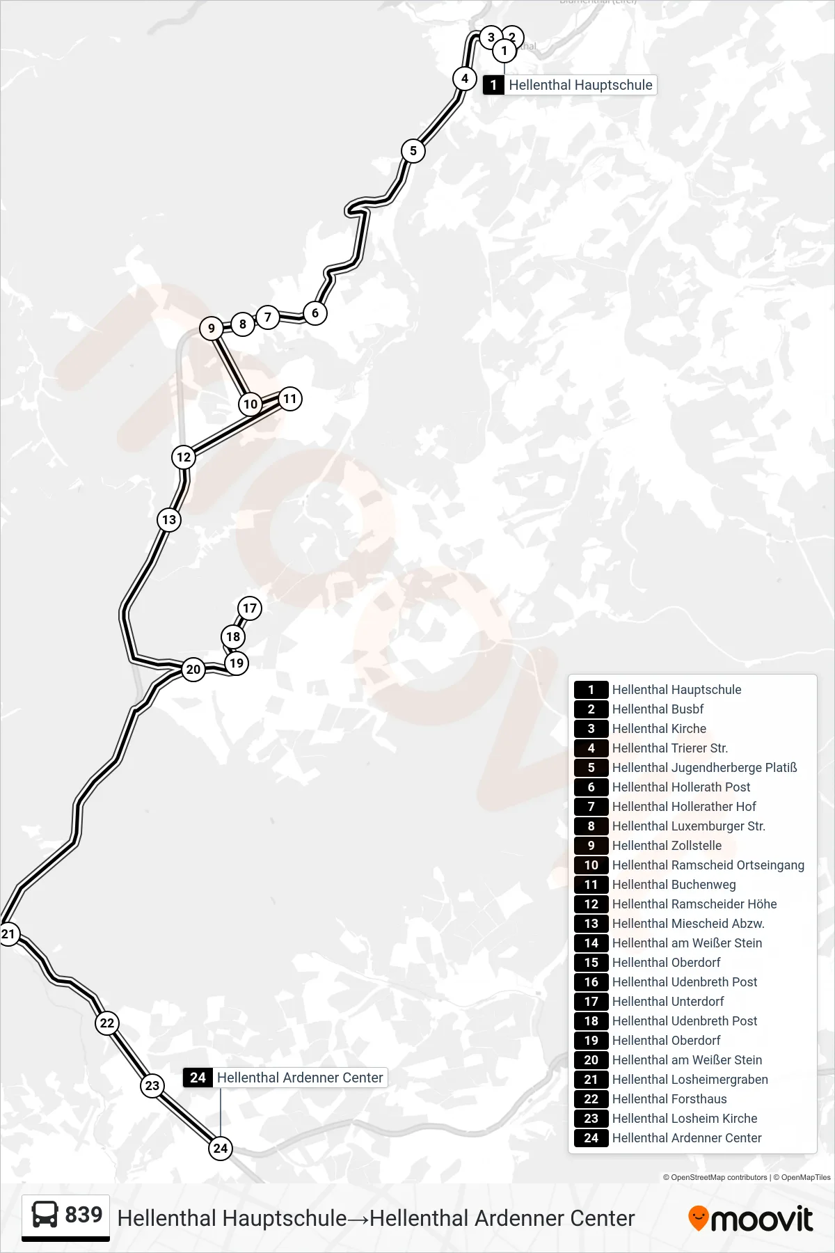 Linie 839 (Bus) Richtung Hellenthal Hauptschule→Hellenthal Ardenner Center: Route und Haltestellen auf der Karte