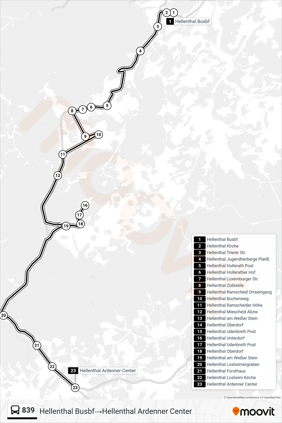 Linie 839 (Bus) Richtung Hellenthal Busbf→Hellenthal Ardenner Center: Route und Haltestellen auf der Karte