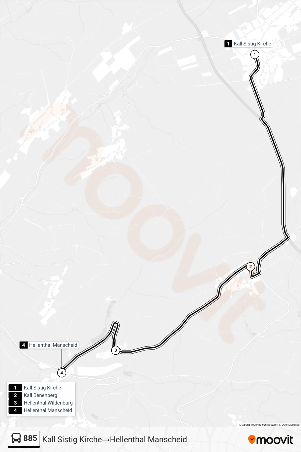 Linie 885 (Bus) Richtung Kall Sistig Kirche‎→Hellenthal Manscheid: Route und Haltestellen auf der Karte