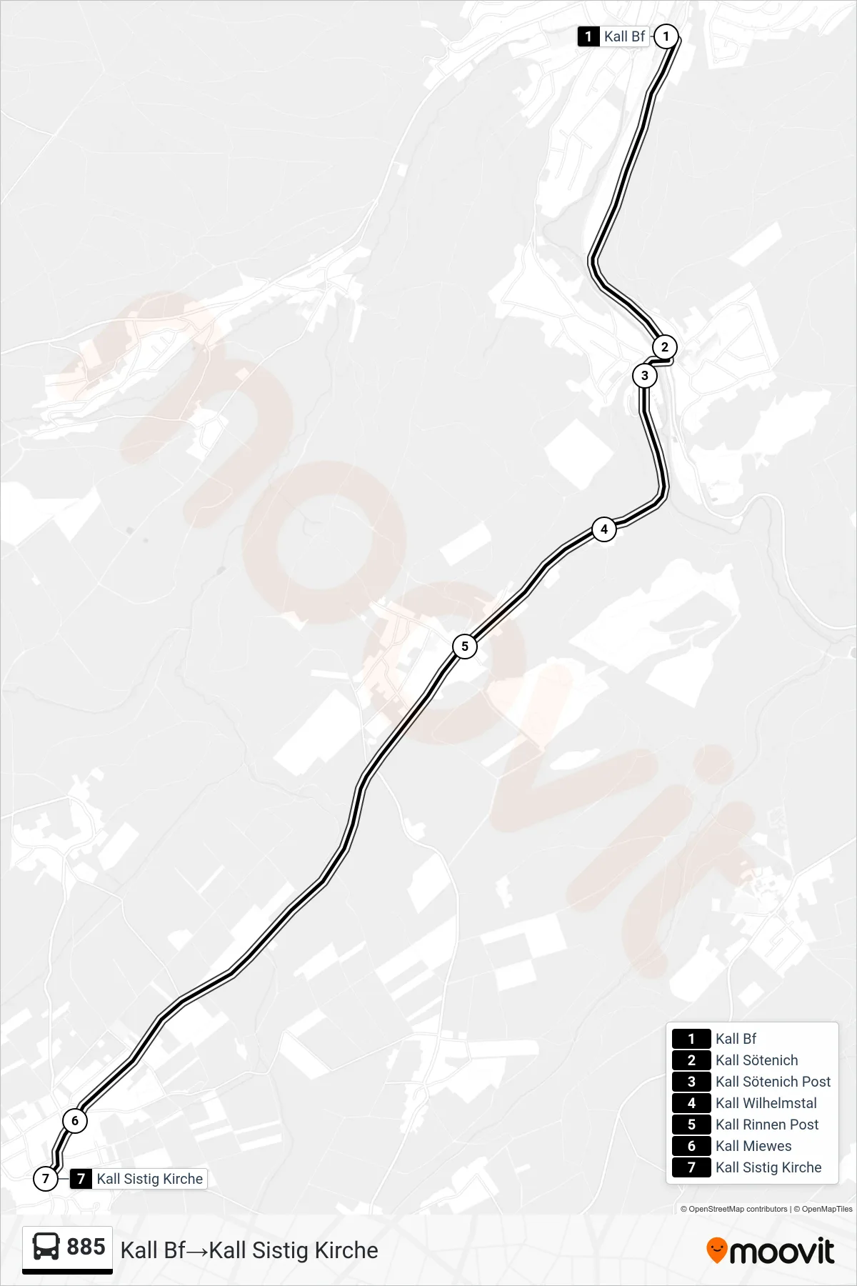 Linie 885 (Bus) Richtung Kall Bf→Kall Sistig Kirche: Route und Haltestellen auf der Karte