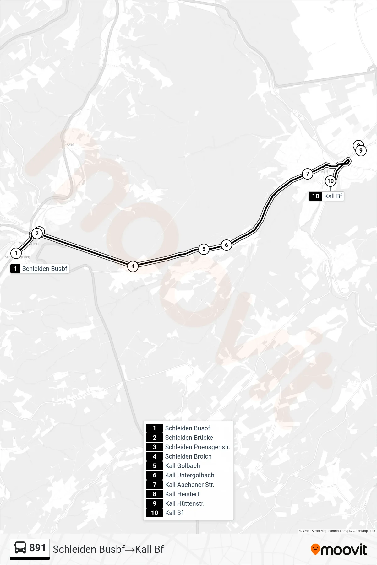 Linie 891 (Bus) Richtung Schleiden Busbf‎→Kall Bf: Route und Haltestellen auf der Karte