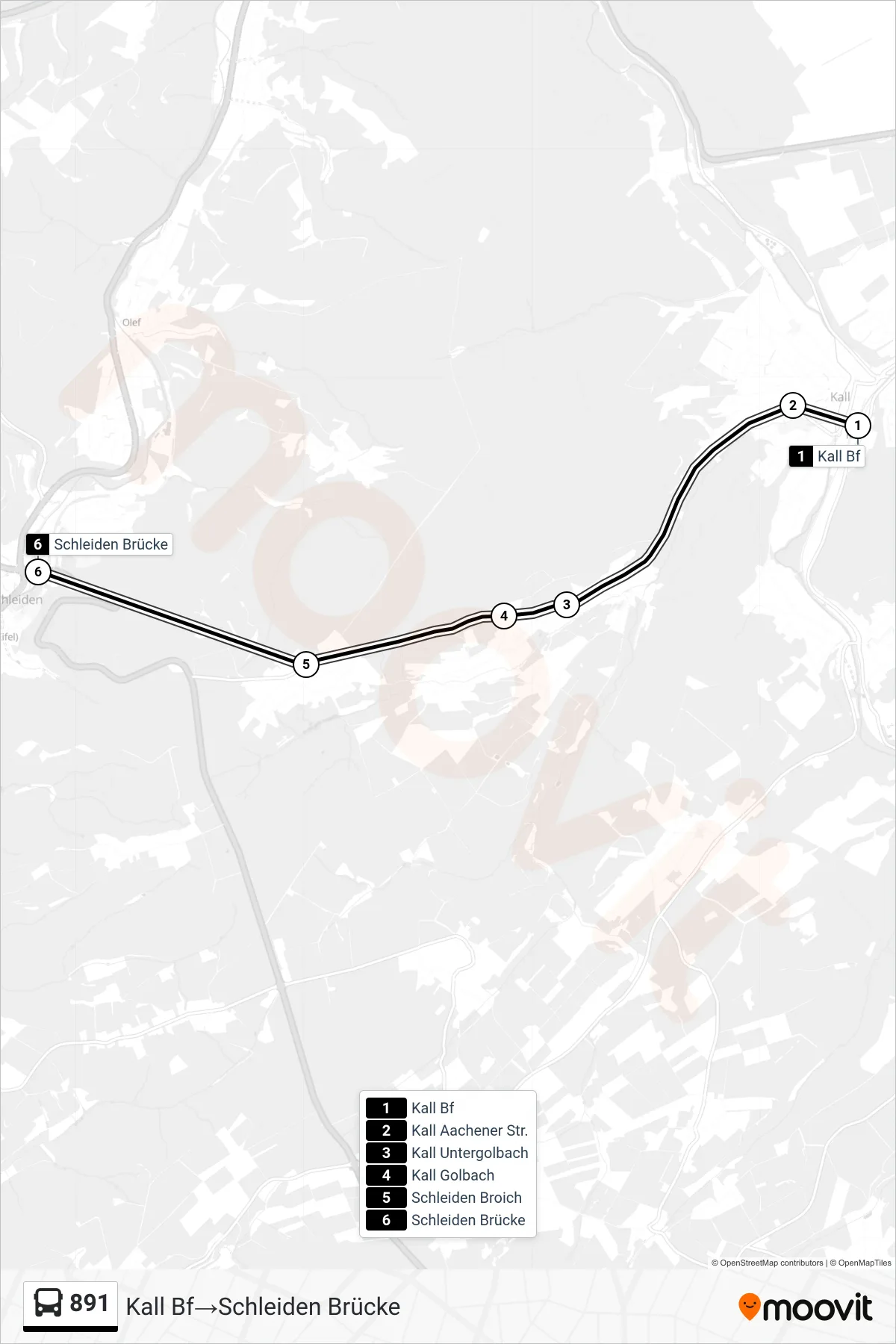 Linie 891 (Bus) Richtung Kall Bf→Schleiden Brücke: Route und Haltestellen auf der Karte