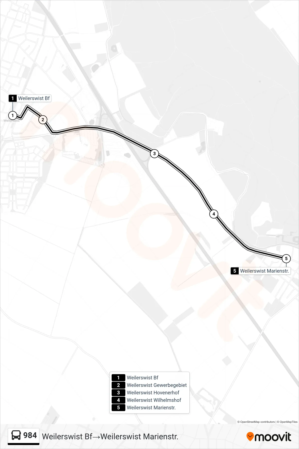 Linie 984 (Bus) Richtung Weilerswist Bf→Weilerswist Marienstr.: Route und Haltestellen auf der Karte