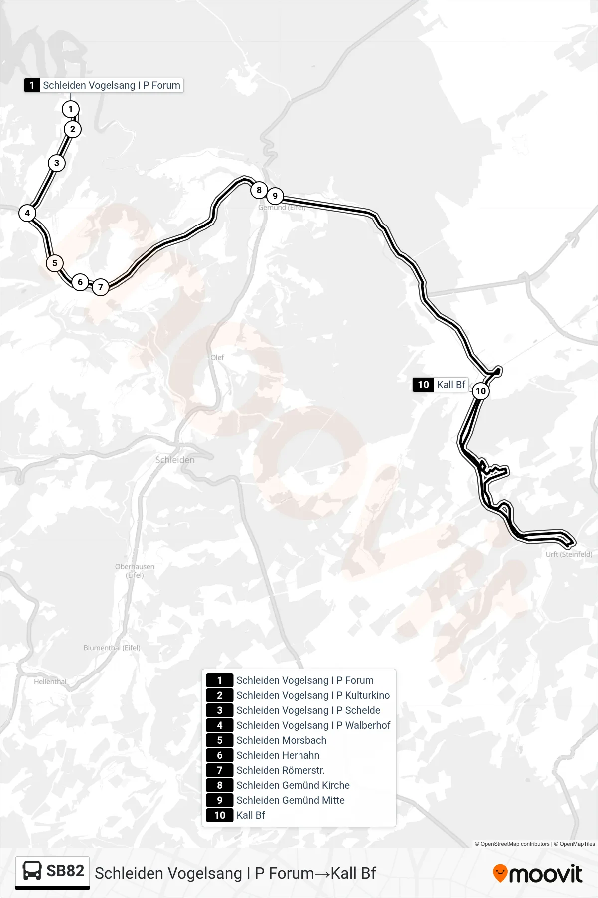 Linie SB82 (Bus) Richtung Schleiden Vogelsang I P Forum‎→Kall Bf: Route und Haltestellen auf der Karte