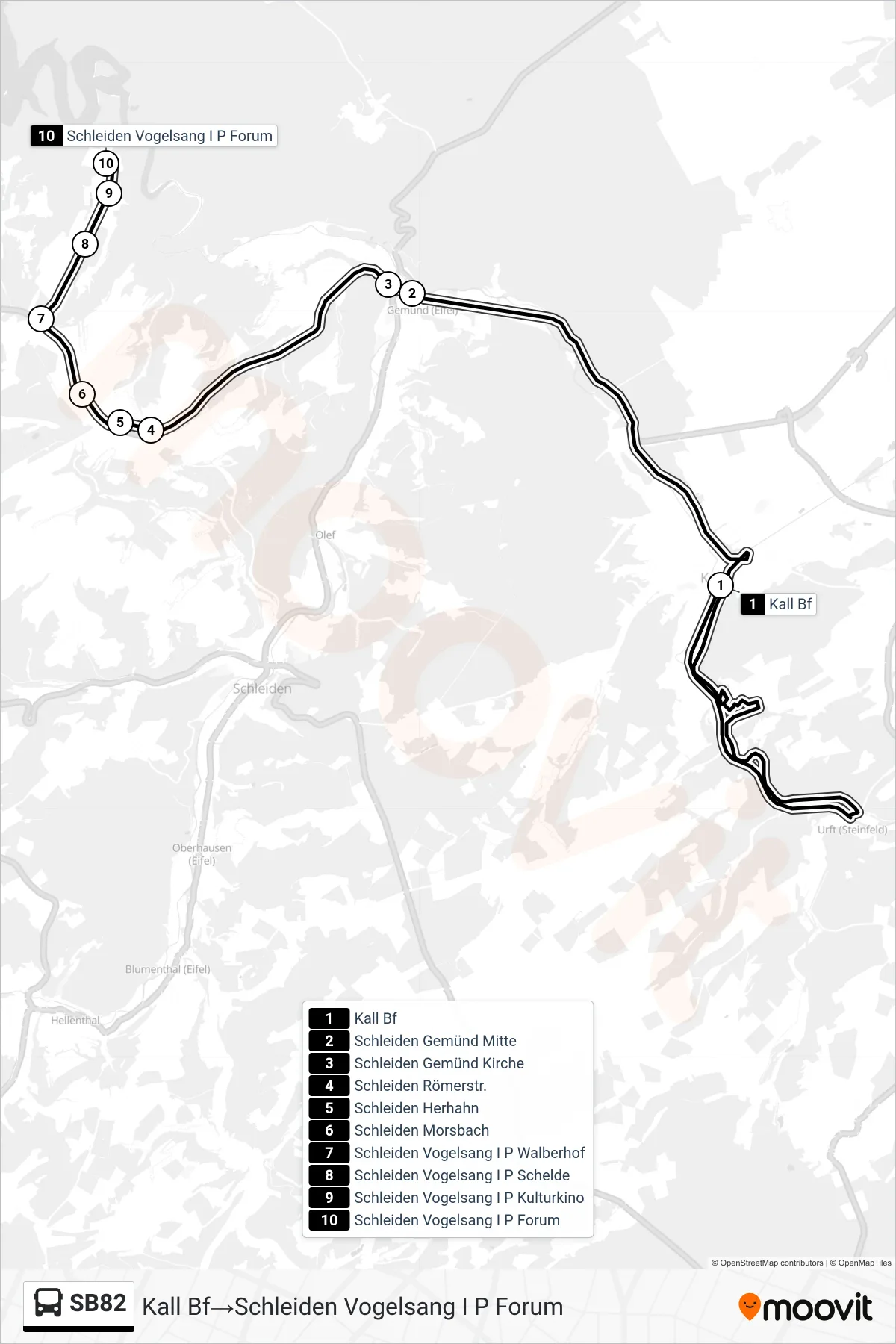 Linie SB82 (Bus) Richtung Kall Bf→Schleiden Vogelsang I P Forum: Route und Haltestellen auf der Karte
