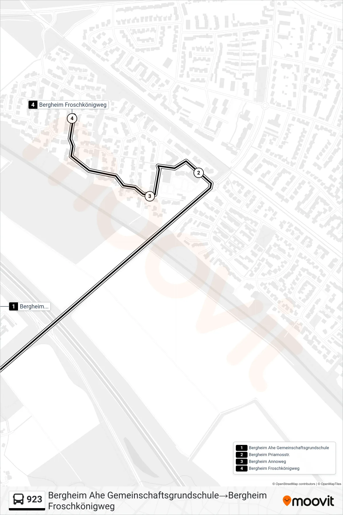 Linie 923 (Bus) Richtung Bergheim Ahe Gemeinschaftsgrundschule→Bergheim Froschkönigweg: Route und Haltestellen auf der Karte