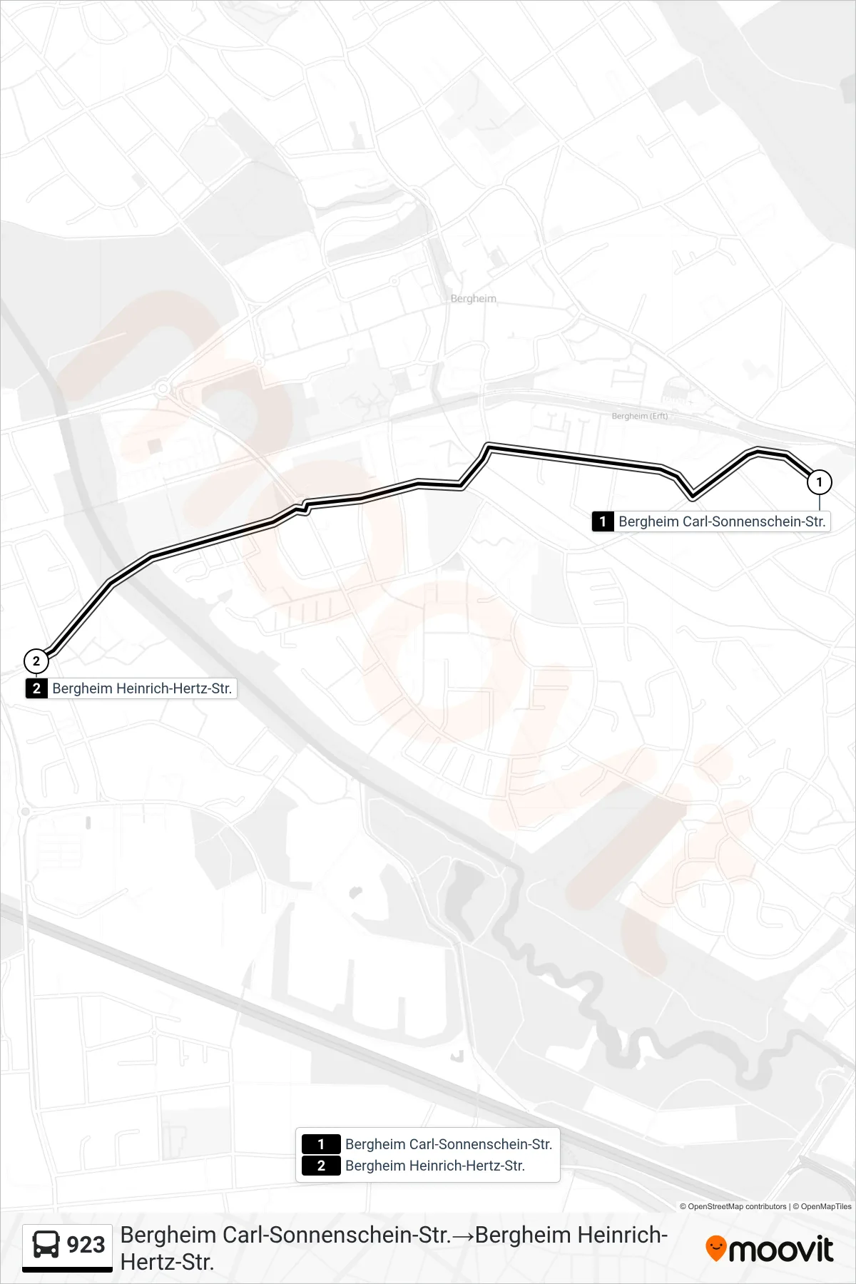 Linie 923 (Bus) Richtung Bergheim Carl-Sonnenschein-Str.→Bergheim Heinrich-Hertz-Str.: Route und Haltestellen auf der Karte