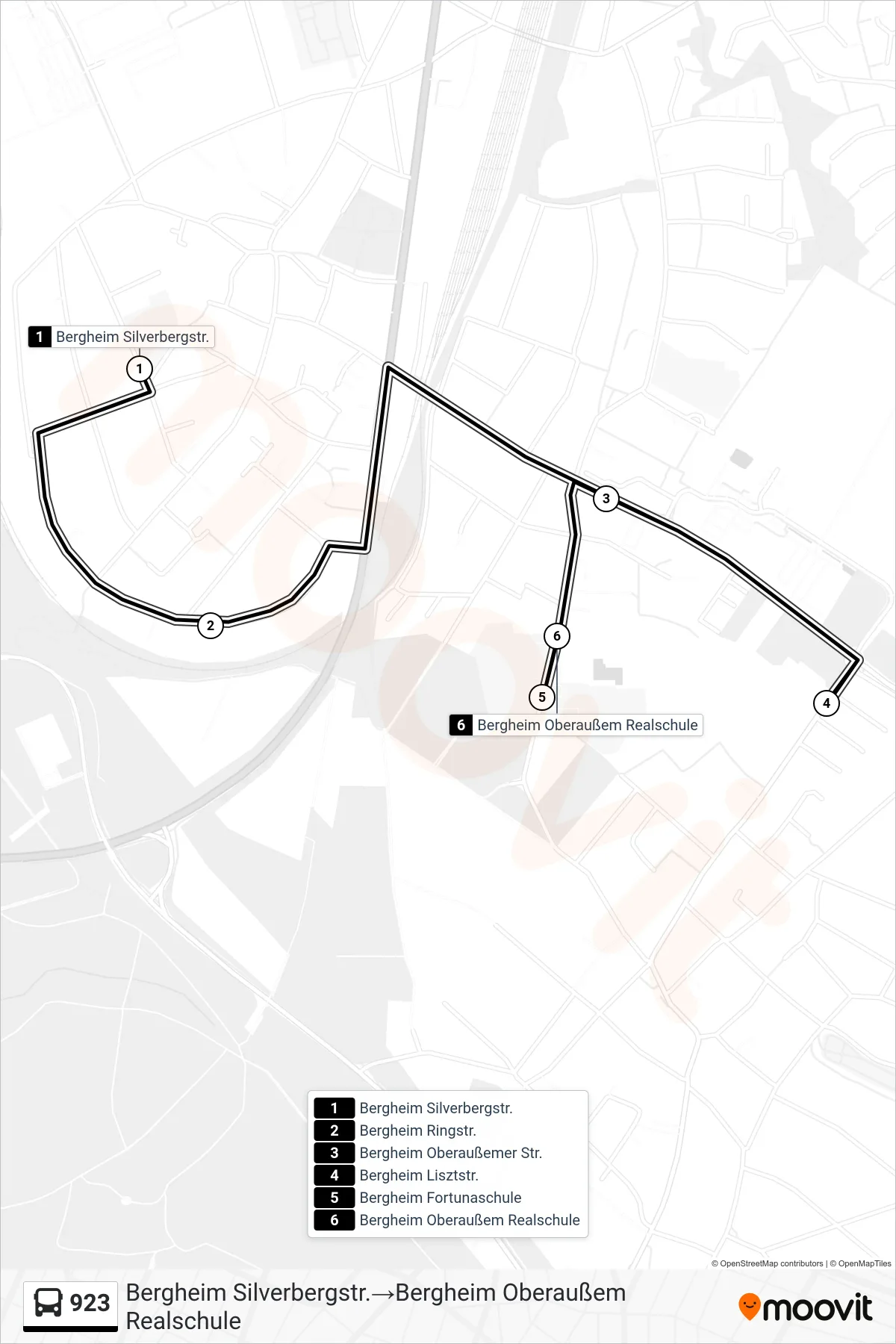 923 bus Line (Bergheim Silverbergstr.‎→Bergheim Oberaußem Realschule) route and stops on a map