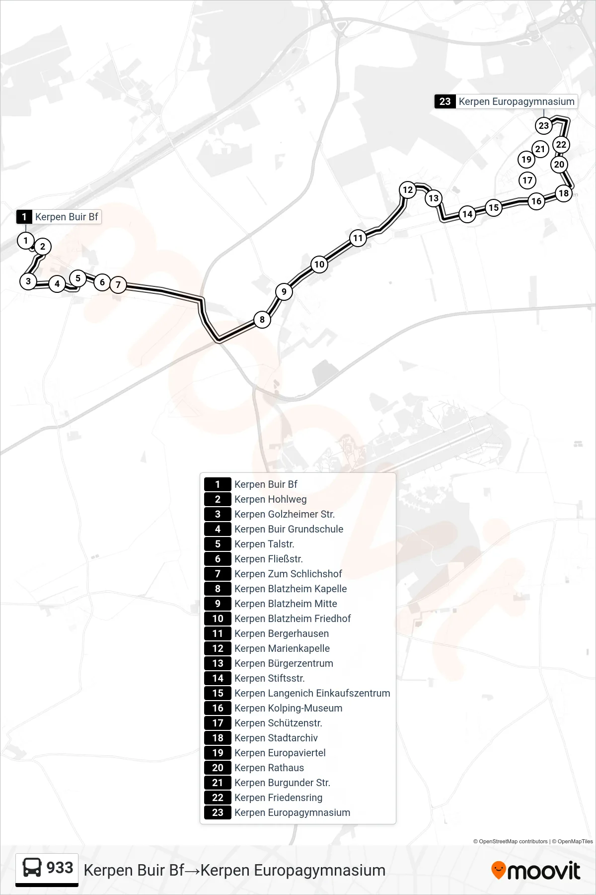 Linie 933 (Bus) Richtung Kerpen Buir Bf→Kerpen Europagymnasium: Route und Haltestellen auf der Karte