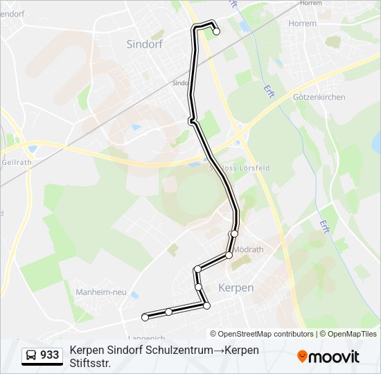 Автобус 933: карта маршрута