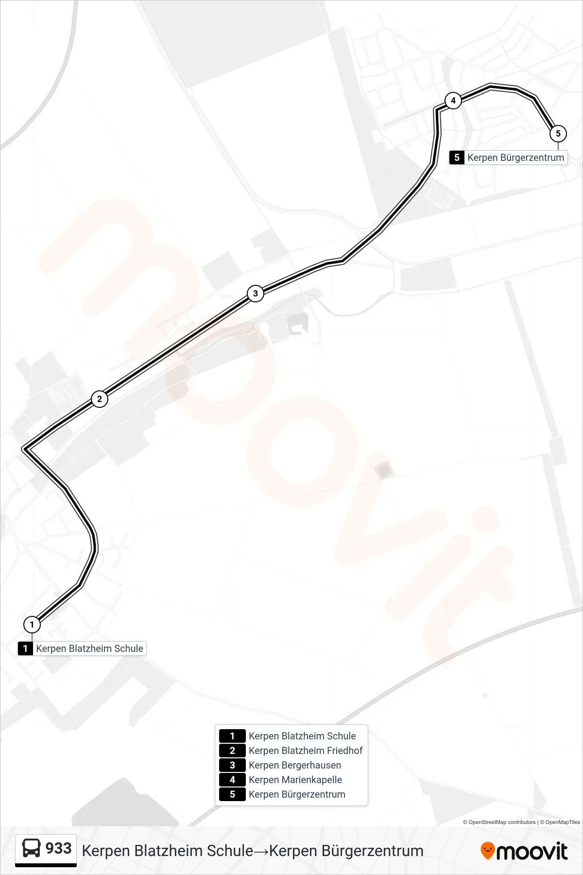 Linie 933 (Bus) Richtung Kerpen Blatzheim Schule→Kerpen Bürgerzentrum: Route und Haltestellen auf der Karte