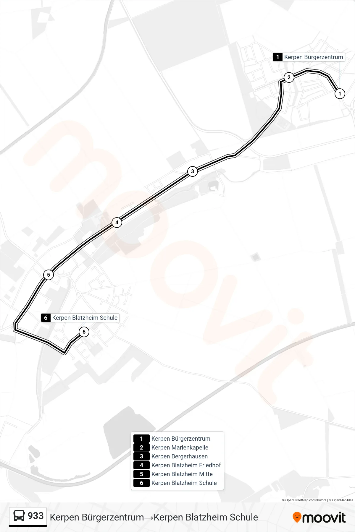 Linie 933 (Bus) Richtung Kerpen Bürgerzentrum→Kerpen Blatzheim Schule: Route und Haltestellen auf der Karte
