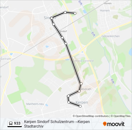 Автобус 933: карта маршрута