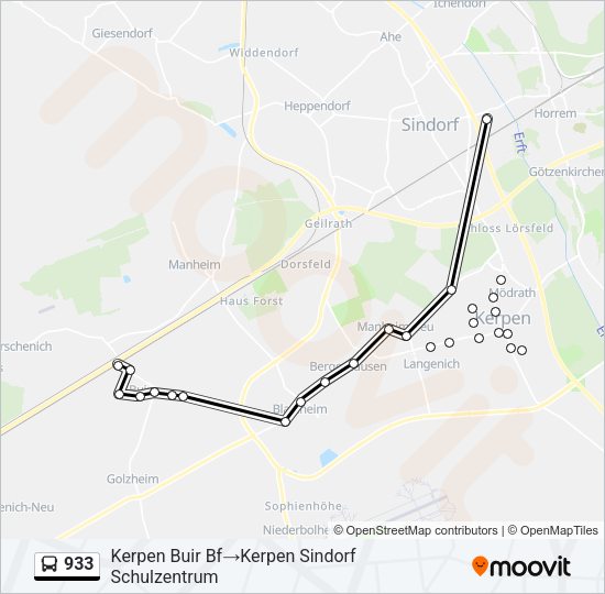 Автобус 933: карта маршрута