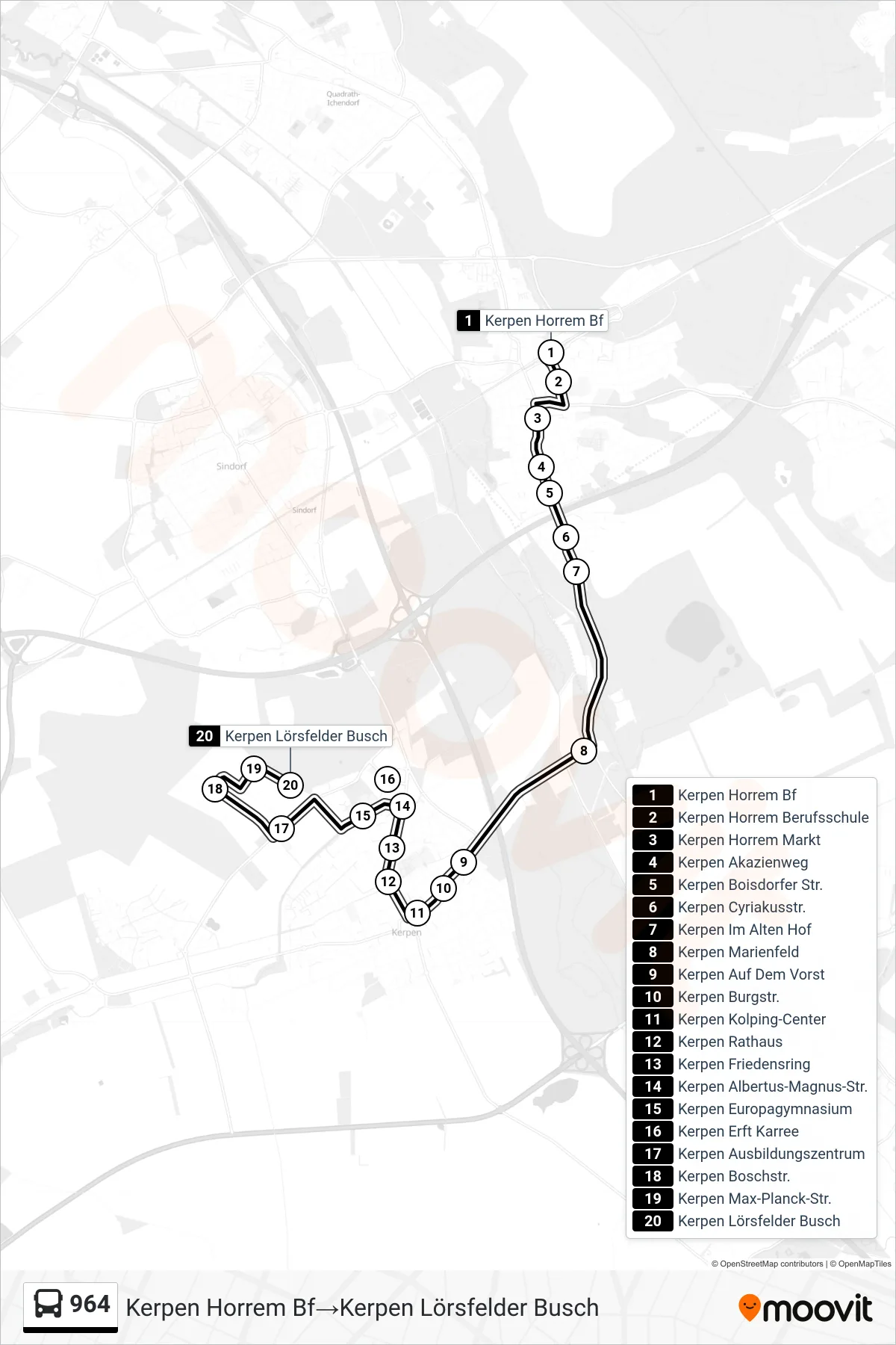 Linie 964 (Bus) Richtung Kerpen Horrem Bf‎→Kerpen Lörsfelder Busch: Route und Haltestellen auf der Karte