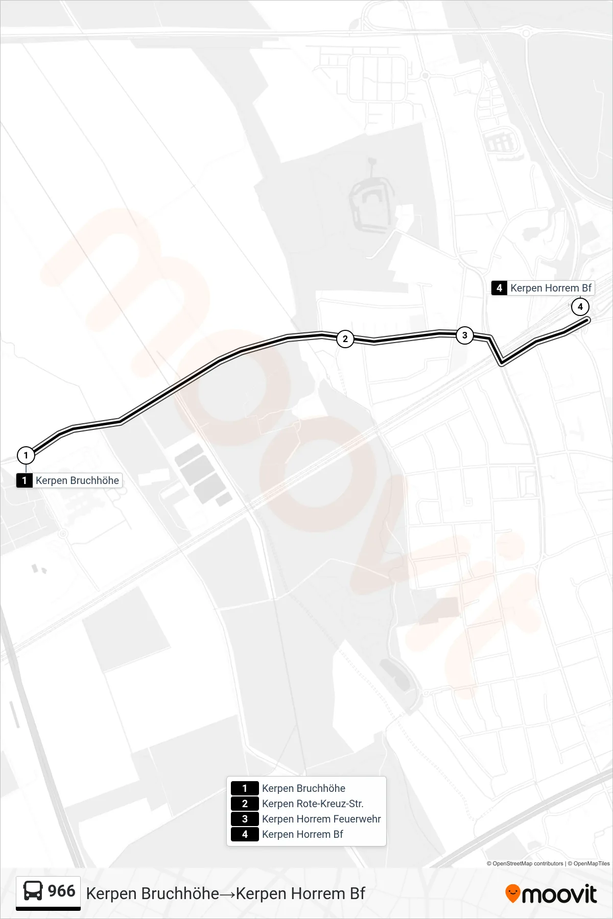 Linie 966 (Bus) Richtung Kerpen Bruchhöhe→Kerpen Horrem Bf: Route und Haltestellen auf der Karte