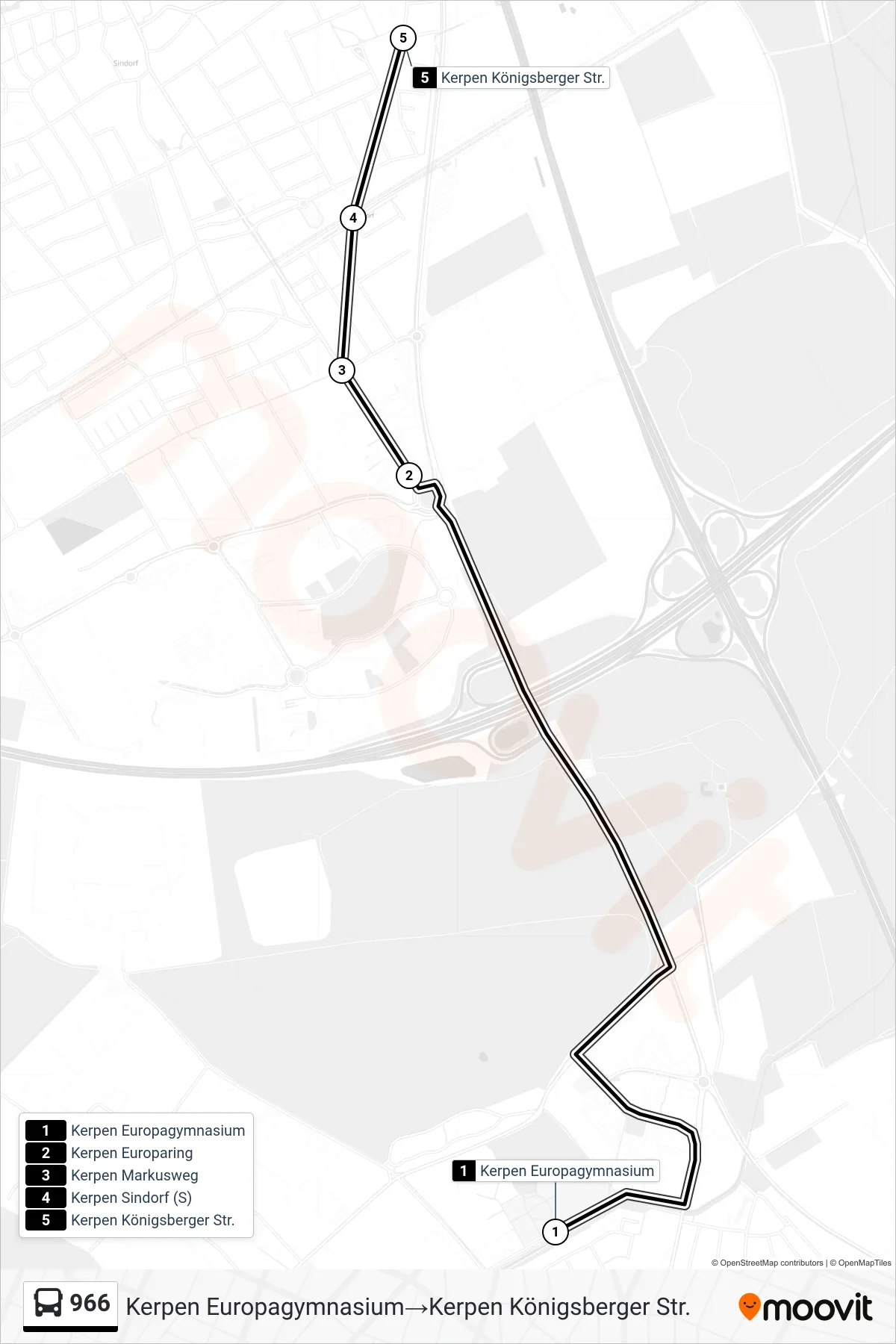 Linie 966 (Bus) Richtung Kerpen Europagymnasium→Kerpen Königsberger Str.: Route und Haltestellen auf der Karte