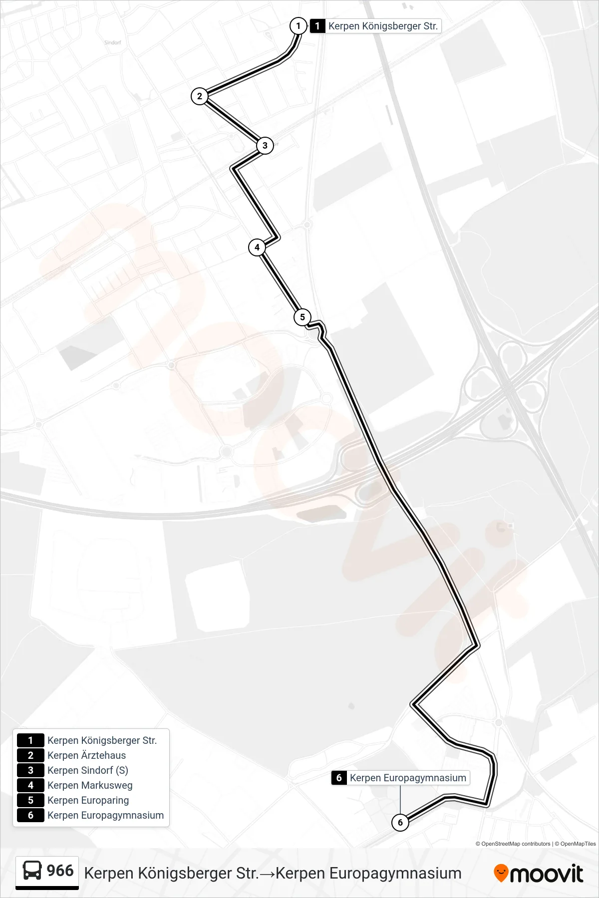 Linie 966 (Bus) Richtung Kerpen Königsberger Str.→Kerpen Europagymnasium: Route und Haltestellen auf der Karte