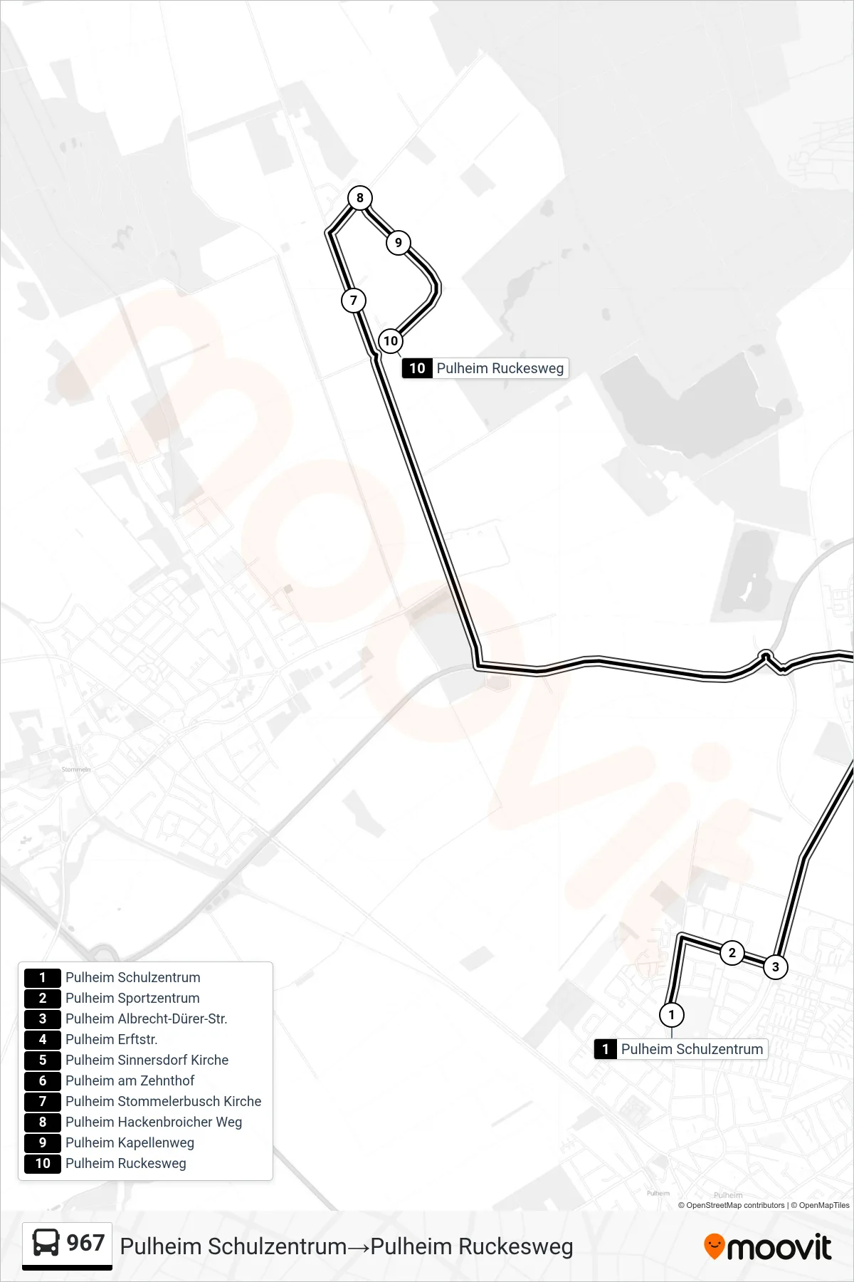 Linie 967 (Bus) Richtung Pulheim Schulzentrum→Pulheim Ruckesweg: Route und Haltestellen auf der Karte
