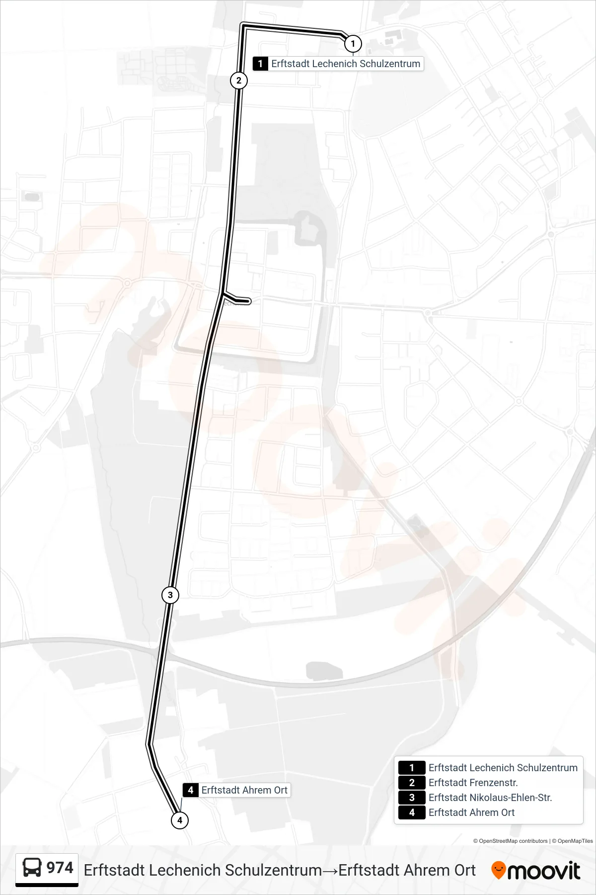 974 bus Line (Erftstadt Lechenich Schulzentrum→Erftstadt Ahrem Ort) route and stops on a map