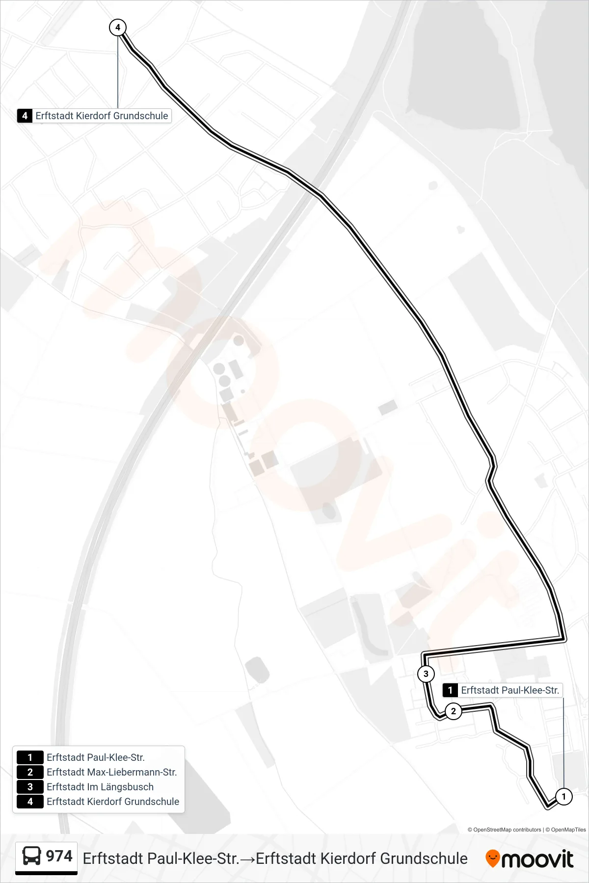 Linie 974 (Bus) Richtung Erftstadt Paul-Klee-Str.→Erftstadt Kierdorf Grundschule: Route und Haltestellen auf der Karte