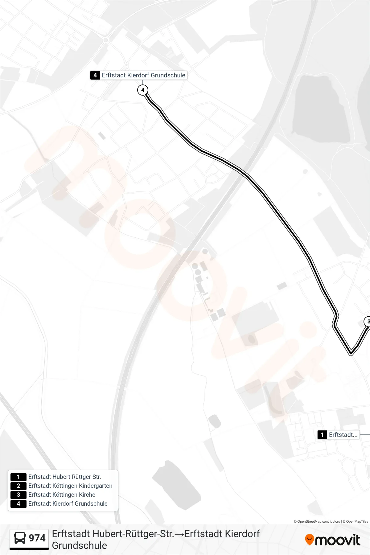 Linie 974 (Bus) Richtung Erftstadt Hubert-Rüttger-Str.→Erftstadt Kierdorf Grundschule: Route und Haltestellen auf der Karte
