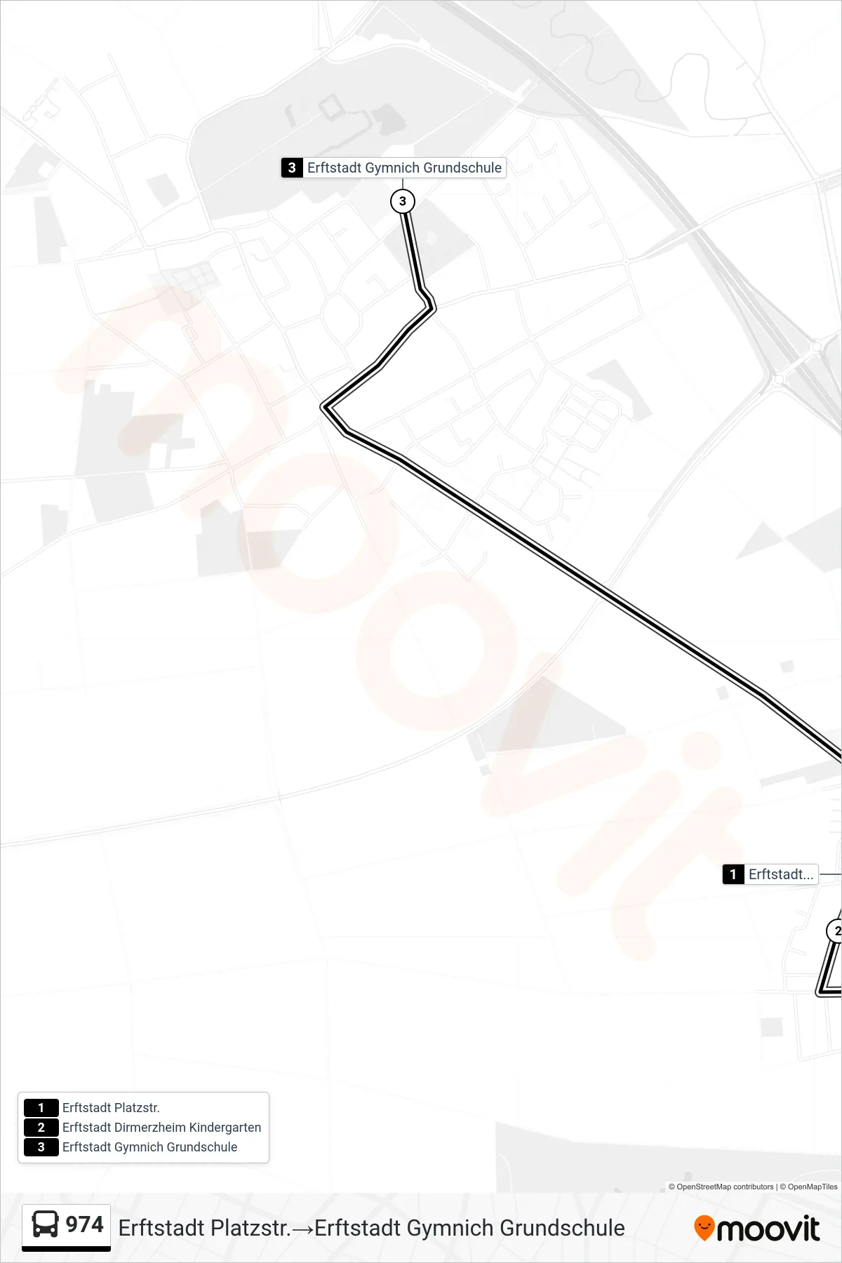 974 bus Line (Erftstadt Platzstr.‎→Erftstadt Gymnich Grundschule) route and stops on a map