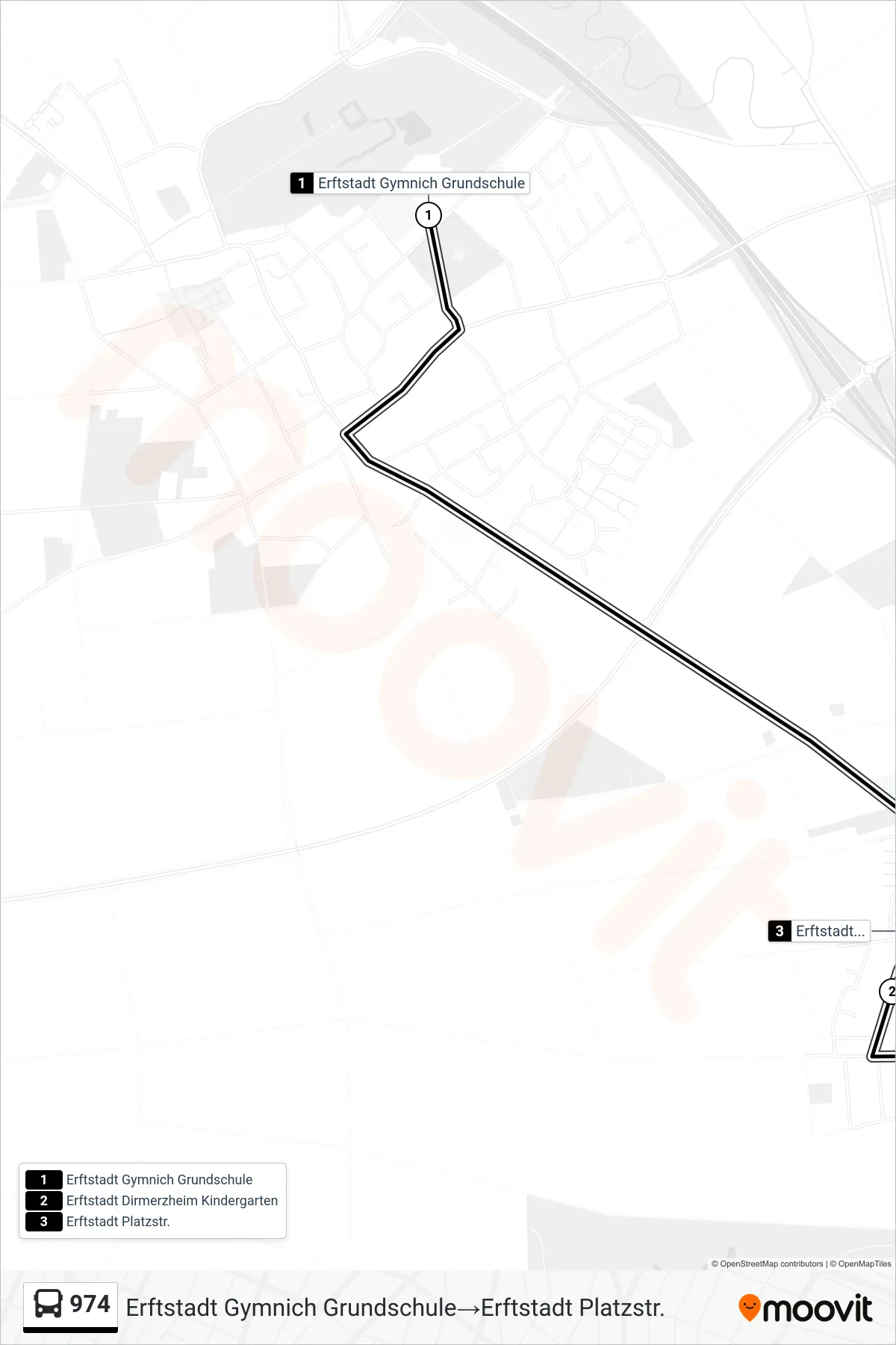 Linie 974 (Bus) Richtung Erftstadt Gymnich Grundschule‎→Erftstadt Platzstr.: Route und Haltestellen auf der Karte