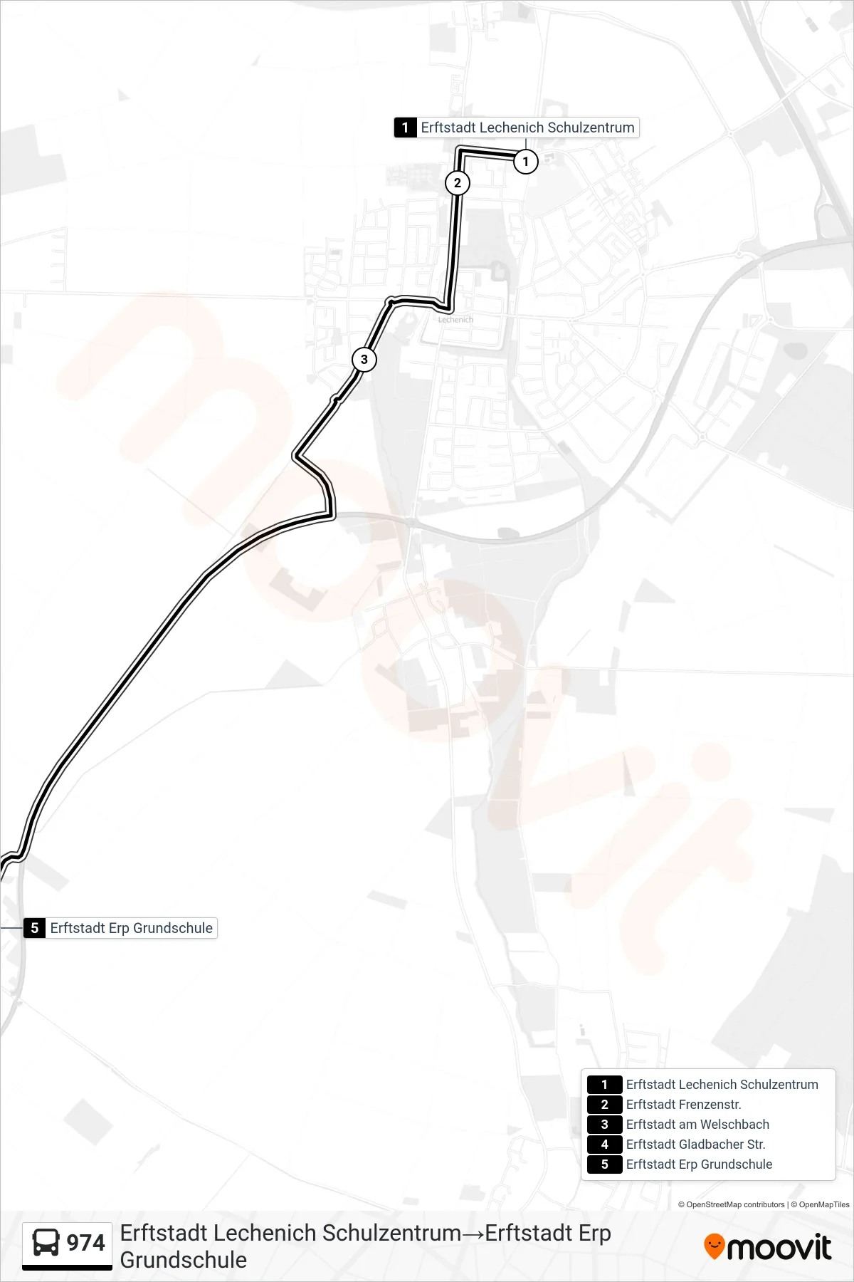 Linie 974 (Bus) Richtung Erftstadt Lechenich Schulzentrum→Erftstadt Erp Grundschule: Route und Haltestellen auf der Karte