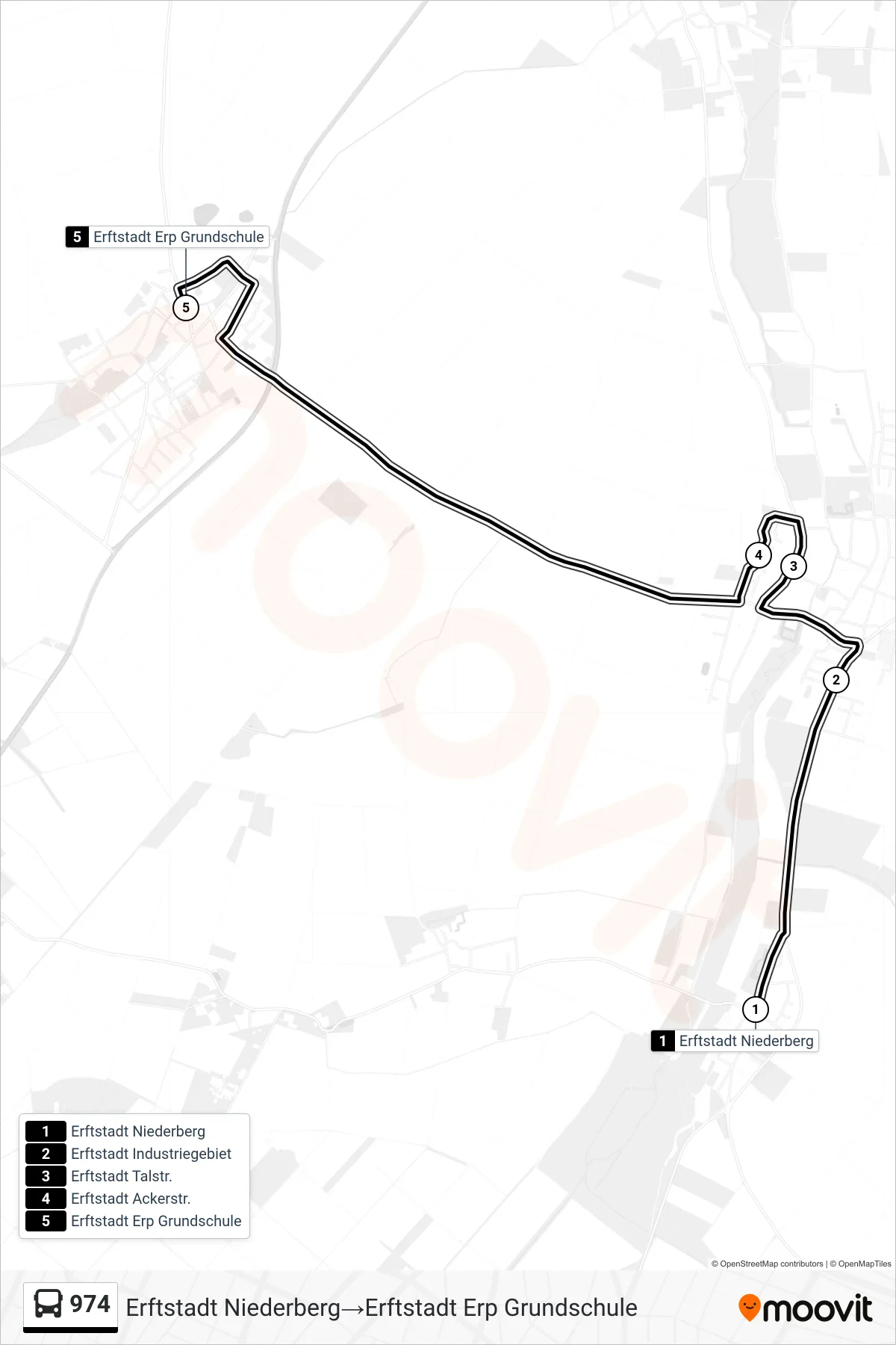 974 bus Line (Erftstadt Niederberg→Erftstadt Erp Grundschule) route and stops on a map