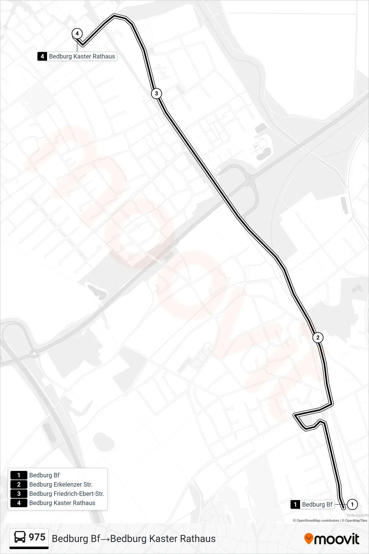 Linie 975 (Bus) Richtung Bedburg Bf‎→Bedburg Kaster Rathaus: Route und Haltestellen auf der Karte