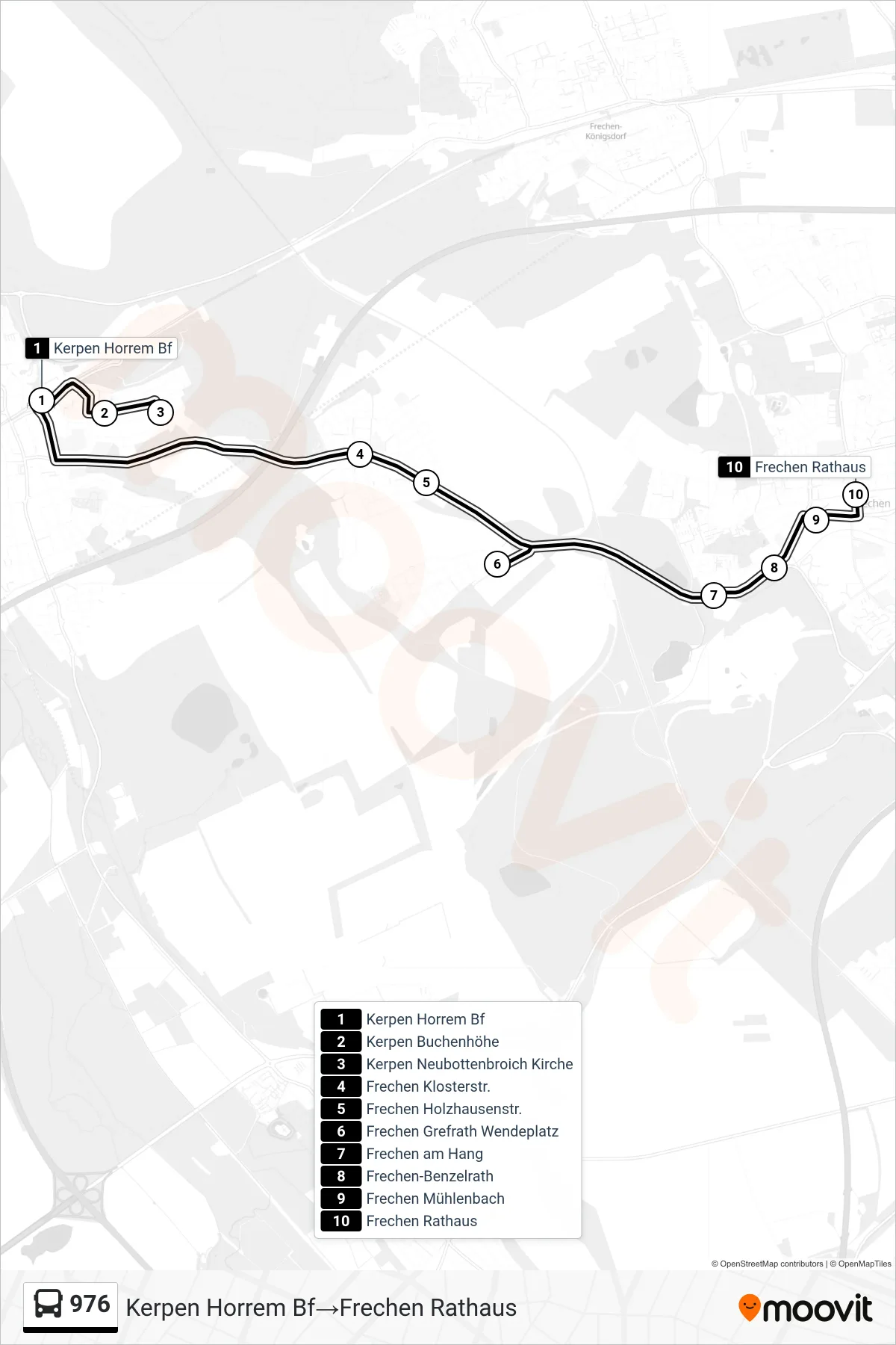 Linie 976 (Bus) Richtung Kerpen Horrem Bf→Frechen Rathaus: Route und Haltestellen auf der Karte