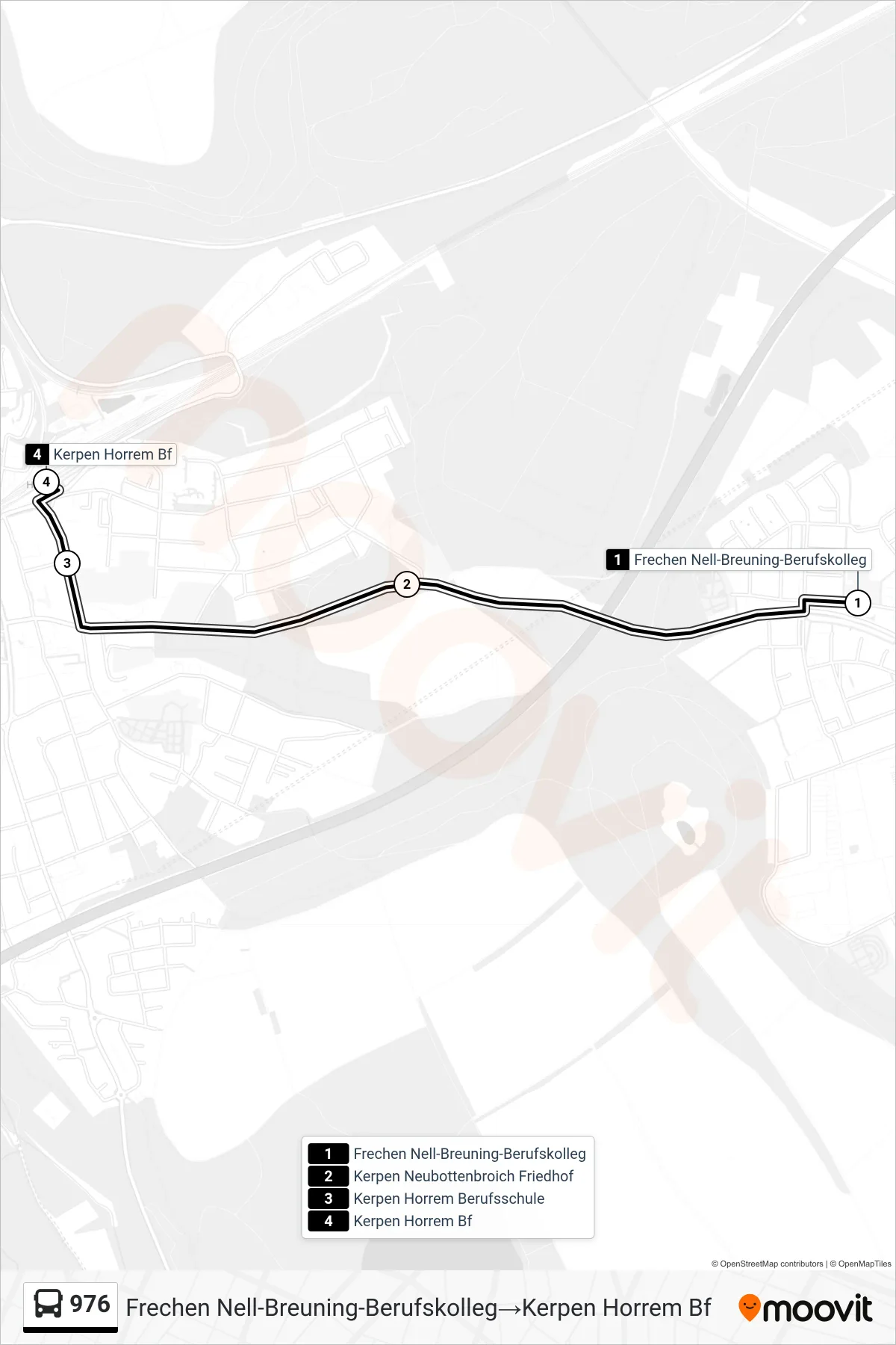Linie 976 (Bus) Richtung Frechen Nell-Breuning-Berufskolleg‎→Kerpen Horrem Bf: Route und Haltestellen auf der Karte