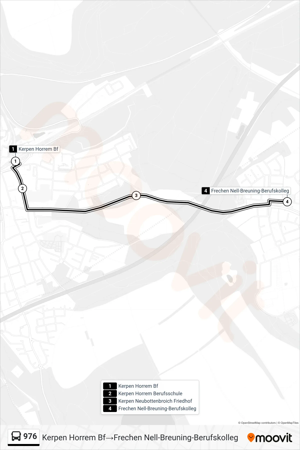 Linie 976 (Bus) Richtung Kerpen Horrem Bf‎→Frechen Nell-Breuning-Berufskolleg: Route und Haltestellen auf der Karte