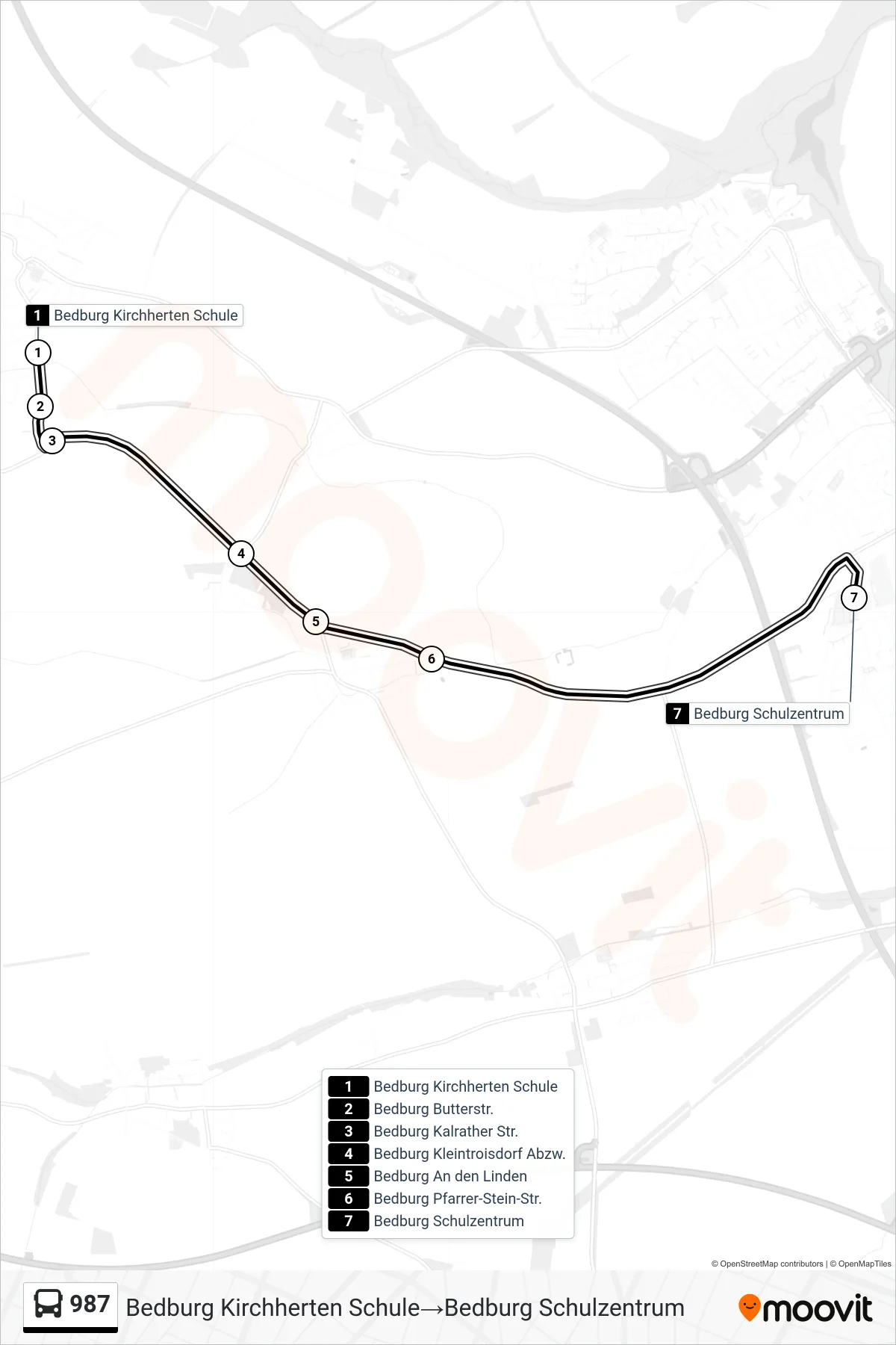 Linie 987 (Bus) Richtung Bedburg Kirchherten Schule‎→Bedburg Schulzentrum: Route und Haltestellen auf der Karte