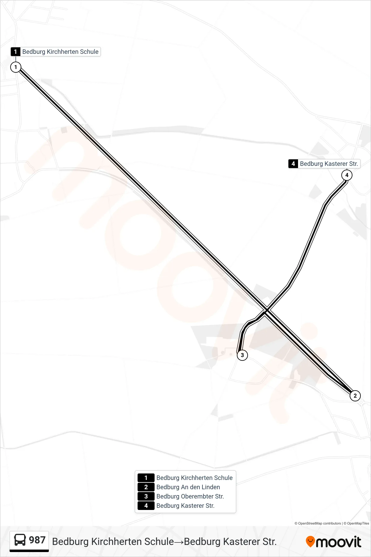 Linie 987 (Bus) Richtung Bedburg Kirchherten Schule→Bedburg Kasterer Str.: Route und Haltestellen auf der Karte