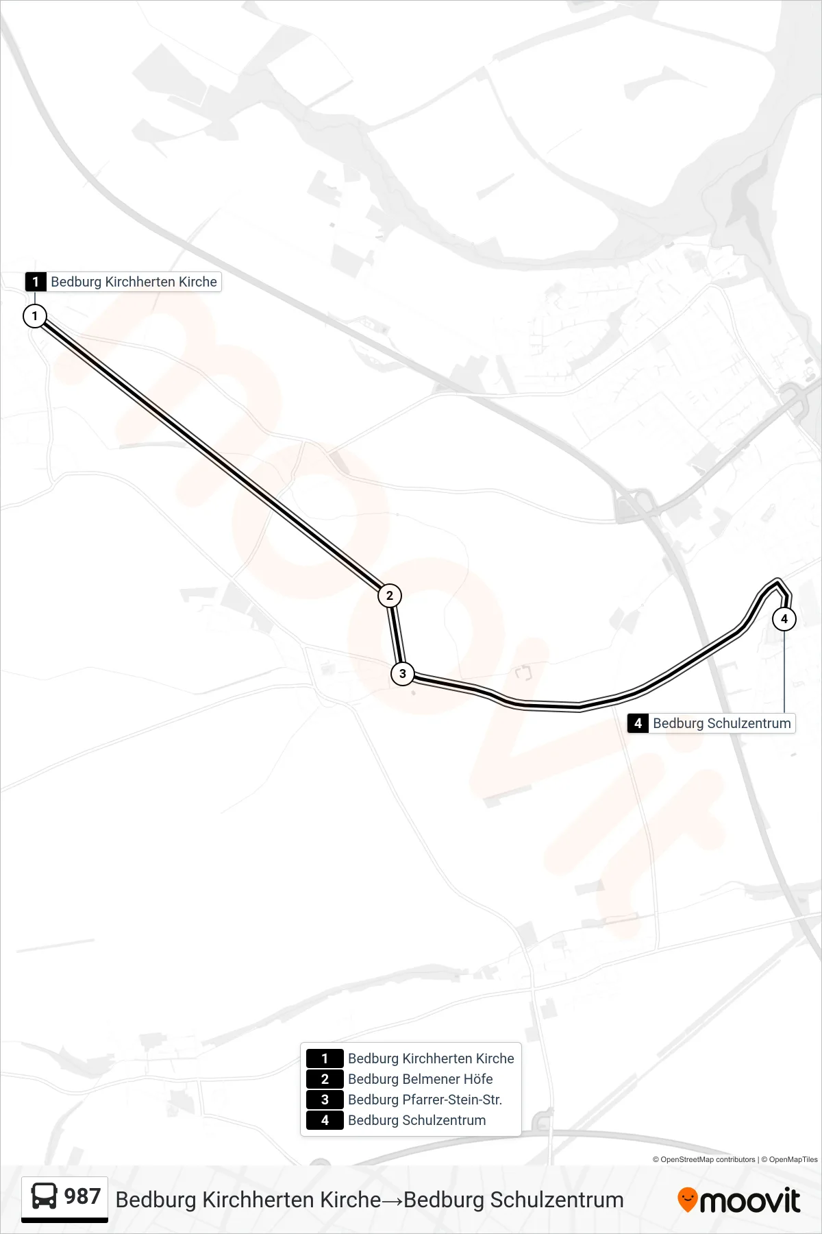 Linie 987 (Bus) Richtung Bedburg Kirchherten Kirche→Bedburg Schulzentrum: Route und Haltestellen auf der Karte