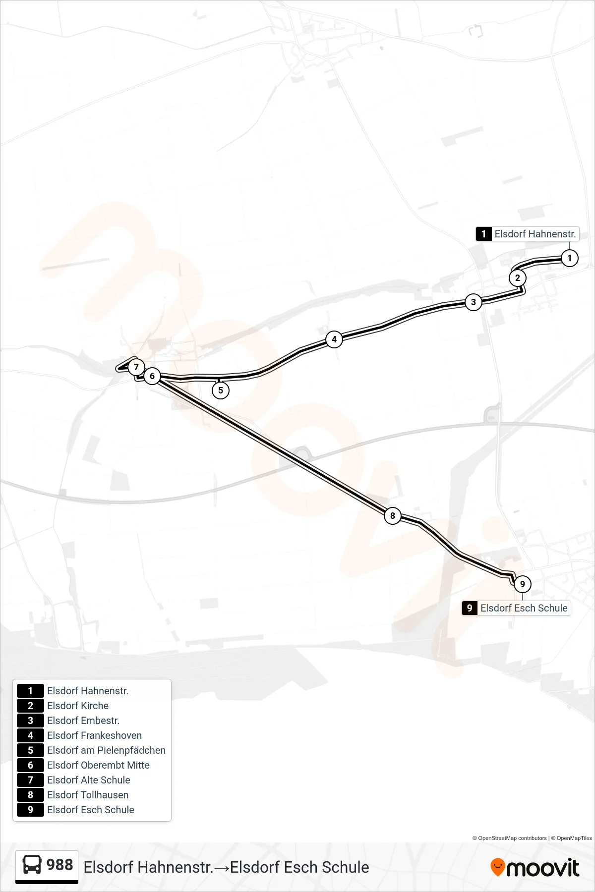 988 bus Line (Elsdorf Hahnenstr.→Elsdorf Esch Schule) route and stops on a map