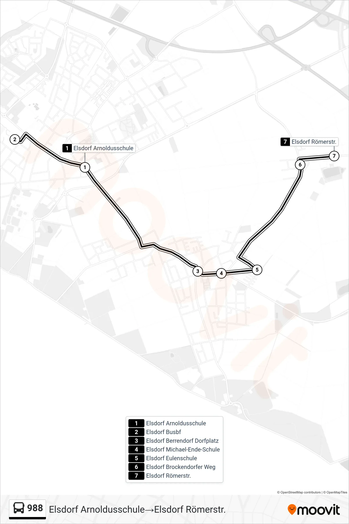 Linie 988 (Bus) Richtung Elsdorf Arnoldusschule‎→Elsdorf Römerstr.: Route und Haltestellen auf der Karte