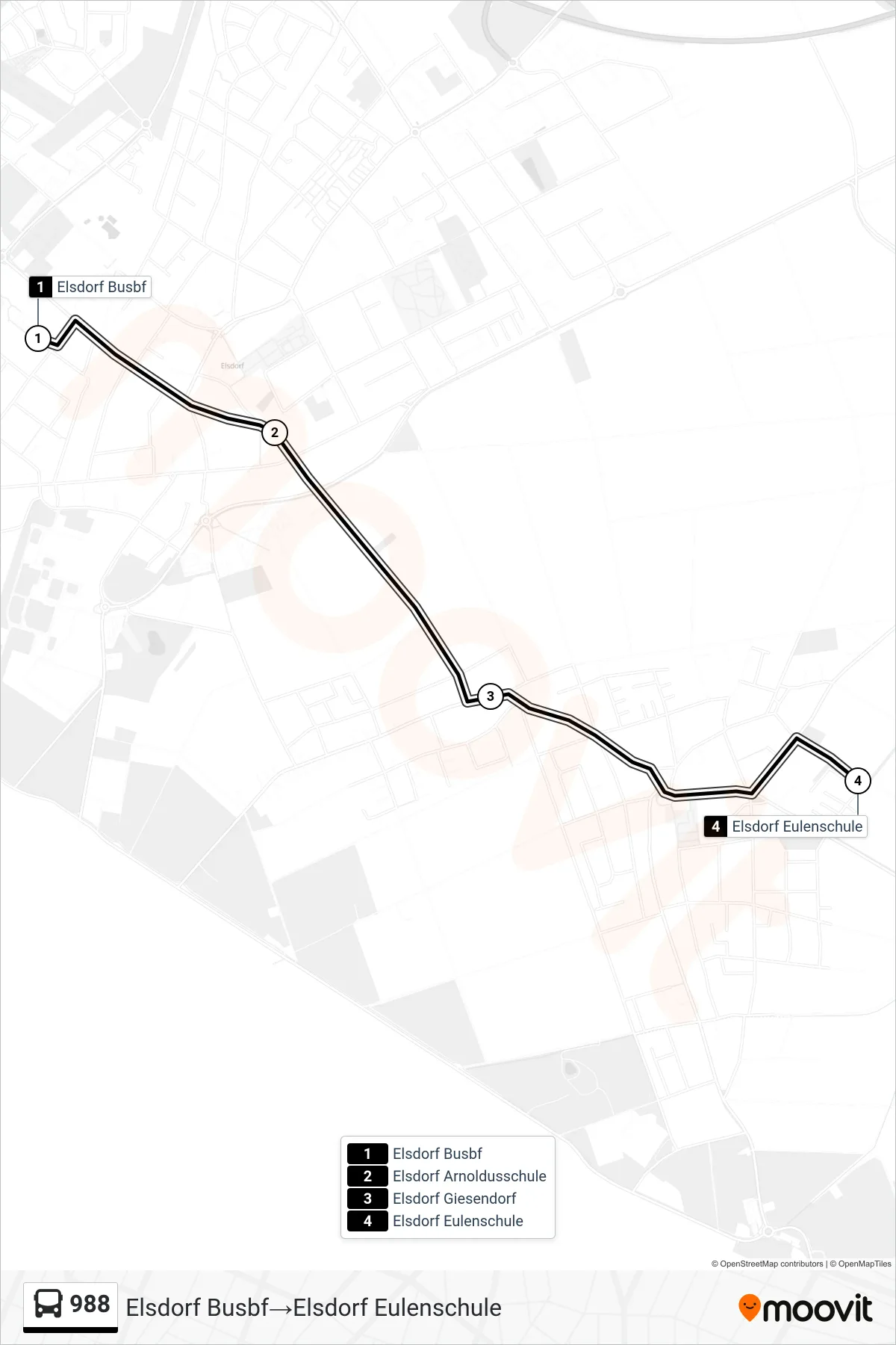 988 bus Line (Elsdorf Busbf→Elsdorf Eulenschule) route and stops on a map