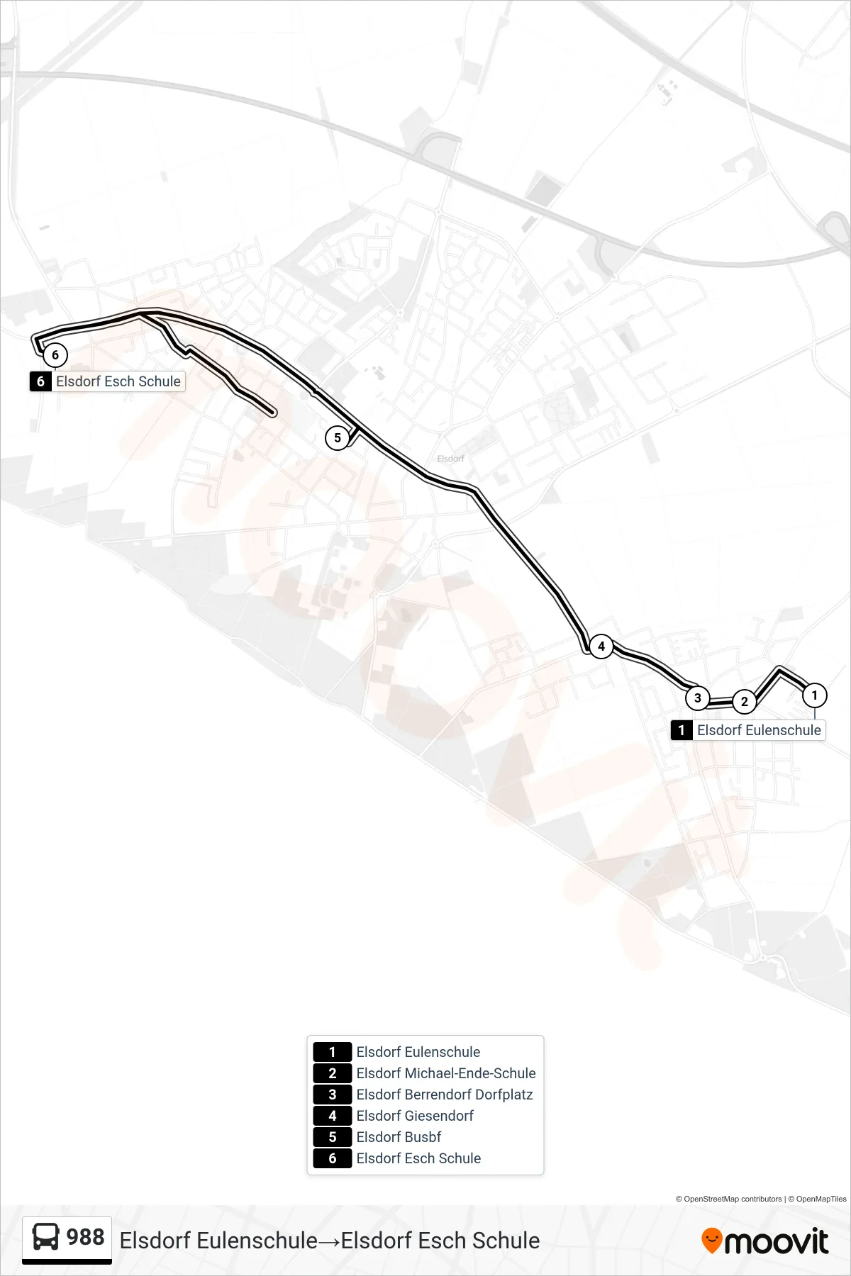 Linie 988 (Bus) Richtung Elsdorf Eulenschule‎→Elsdorf Esch Schule: Route und Haltestellen auf der Karte