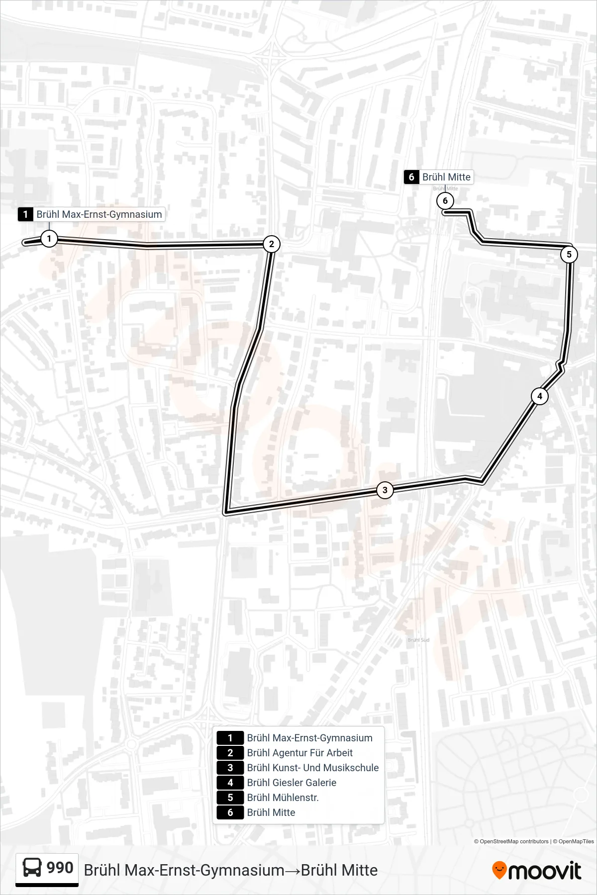 Linie 990 (Bus) Richtung Brühl Max-Ernst-Gymnasium→Brühl Mitte: Route und Haltestellen auf der Karte