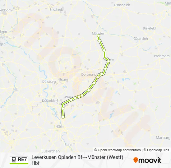 Поезд RE7: карта маршрута