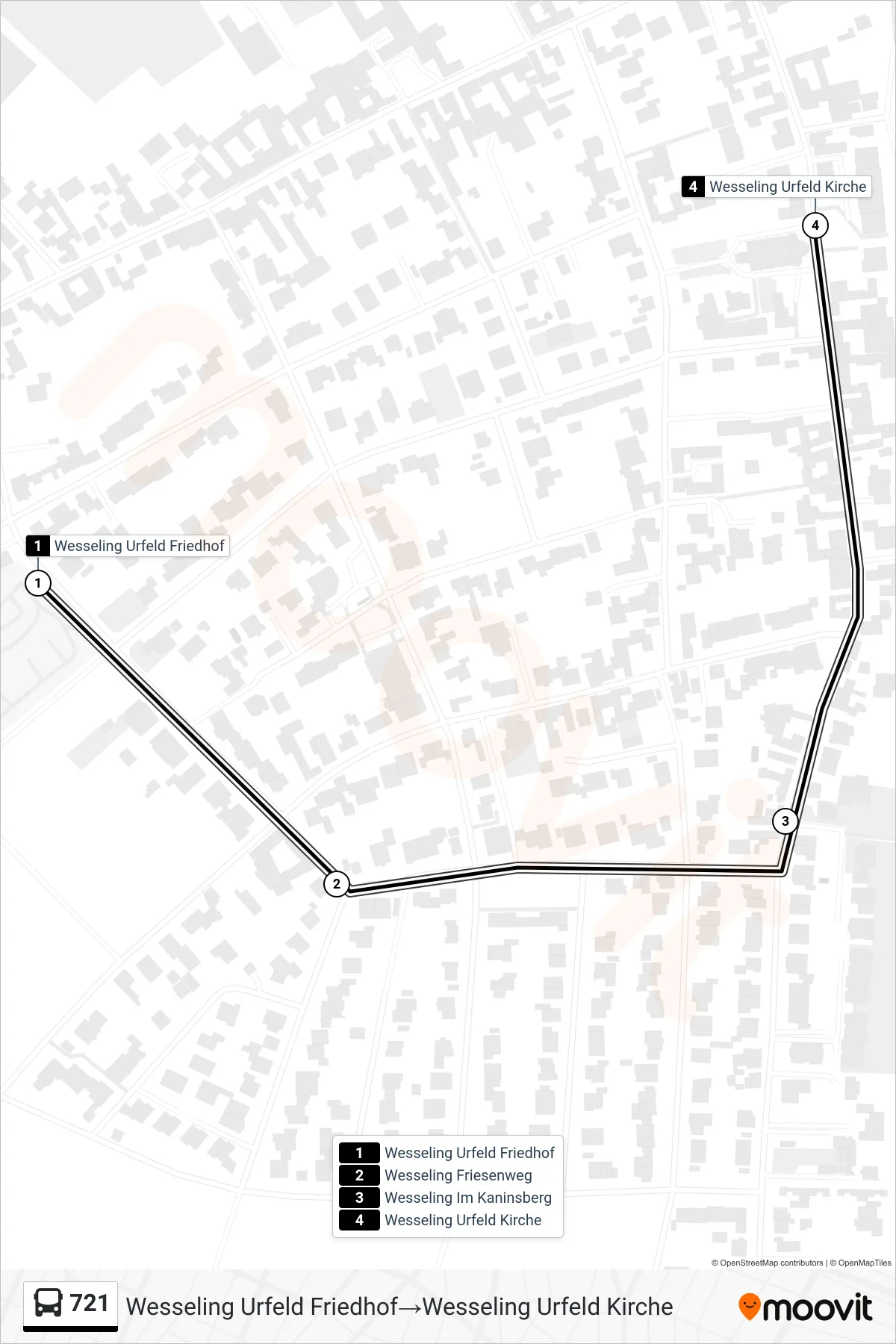Linie 721 (Bus) Richtung Wesseling Urfeld Friedhof‎→Wesseling Urfeld Kirche: Route und Haltestellen auf der Karte