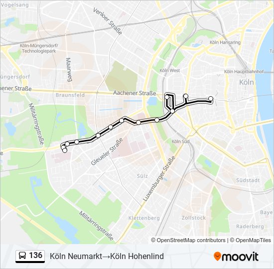 Bus 136 Route Map 136 Route: Schedules, Stops & Maps - Köln Neumarkt‎→Köln Hohenlind (Updated)